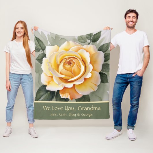 Yellow Rose Waterverf Art Fleece Deken (In situ)
