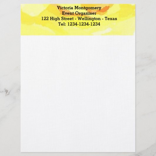 Yellow Rose Waterverf Letterhead Briefhoofd Sjabloon (Voorkant)