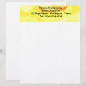 Yellow Rose Waterverf Letterhead Briefhoofd Sjabloon (Voorkant / Achterkant)