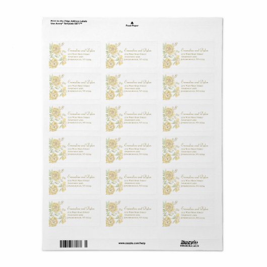 Yellow Rose Wedding Etiket (Full Sheet)