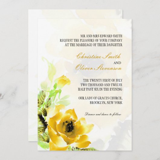 Yellow Rose Wedding Invitation Kaart (Voorkant / Achterkant)