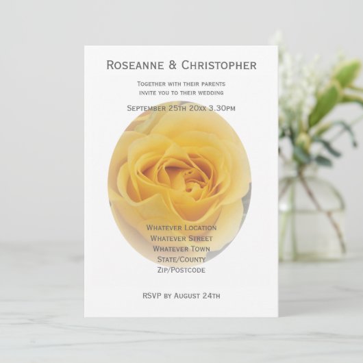 Yellow Rose Wedding Invitation Kaart (Staand voorkant)