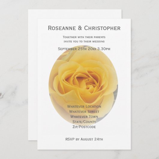 Yellow Rose Wedding Invitation Kaart (Voorkant / Achterkant)