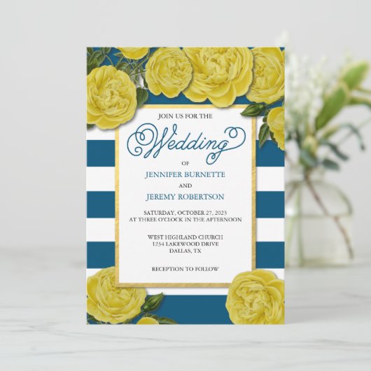 Yellow Rose Wedding Invite Kaart (Staand voorkant)