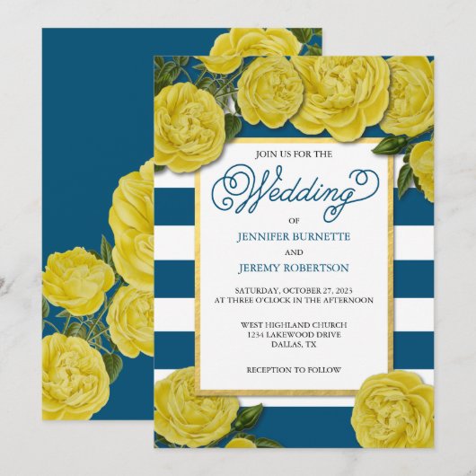 Yellow Rose Wedding Invite Kaart (Voorkant / Achterkant)