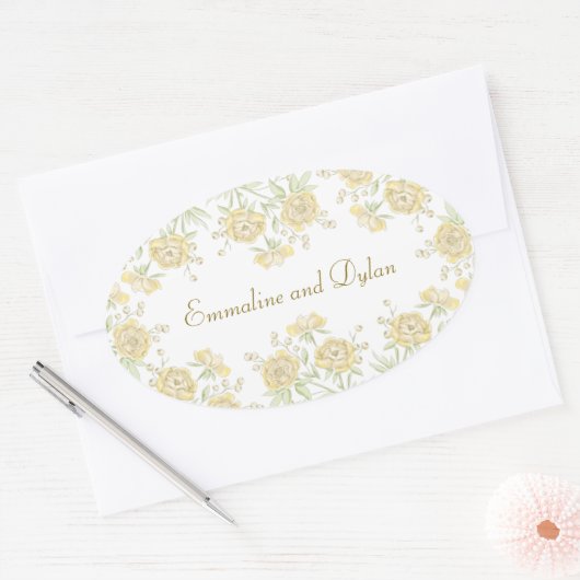 Yellow Rose Wedding Ovale Sticker (Envelop)