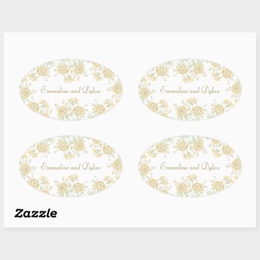 Yellow Rose Wedding Ovale Sticker (Vel)