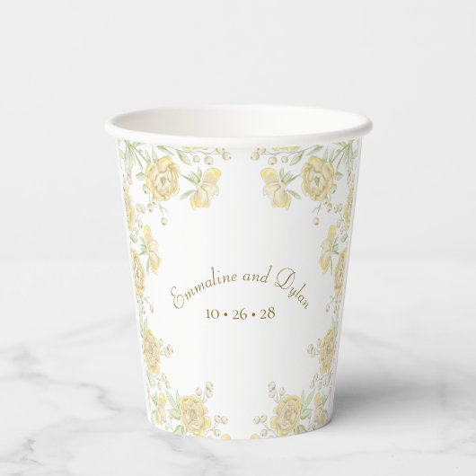 Yellow Rose Wedding Papieren Bekers (Achterkant)