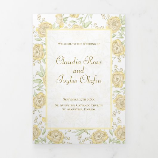 Yellow Rose Wedding Programs Drieluik Programma (Cover)