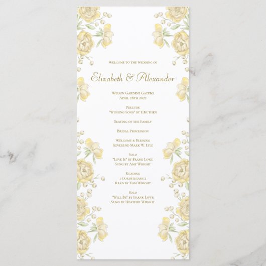 Yellow Rose Wedding Programs Menu (Voorkant)