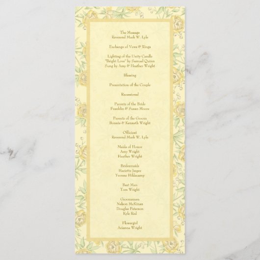 Yellow Rose Wedding Programs Menu (Achterkant)