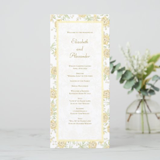 Yellow Rose Wedding Programs Menu (Staand voorkant)