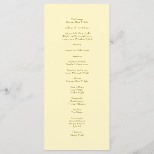 Yellow Rose Wedding Programs Menu (Achterkant)