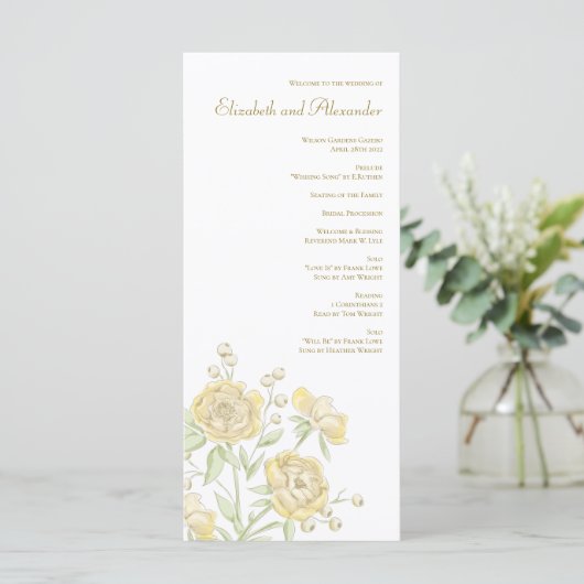 Yellow Rose Wedding Programs Menu (Staand voorkant)