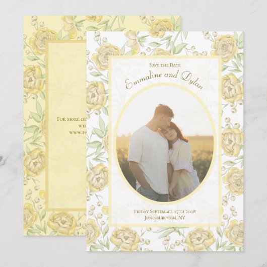 Yellow Rose Wedding Save the Date Kaart (Voorkant / Achterkant)