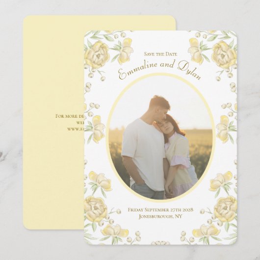 Yellow Rose Wedding Save the Date Kaart (Voorkant / Achterkant)