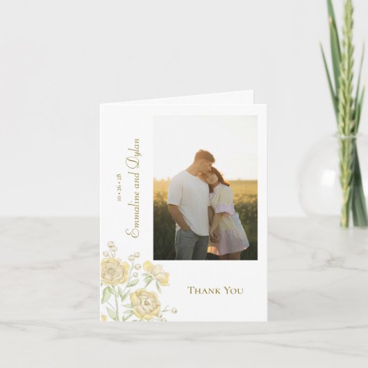 Yellow Rose Wedding Thank You Cards Photo (Voorkant)