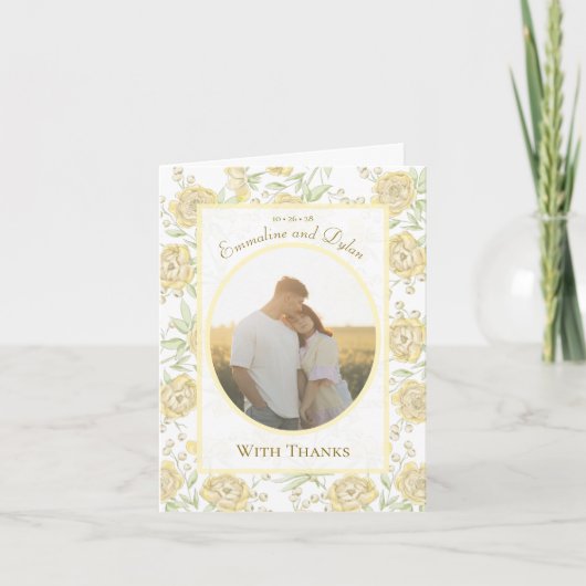 Yellow Rose Wedding Thank You Cards Photo (Voorkant)