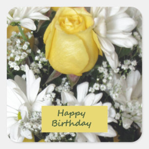 Yellow Rose White Daisie Birthday Vierkante Sticker