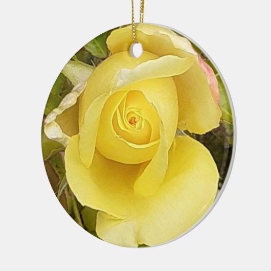Yellow Rosebud Keramisch Ornament (Links)