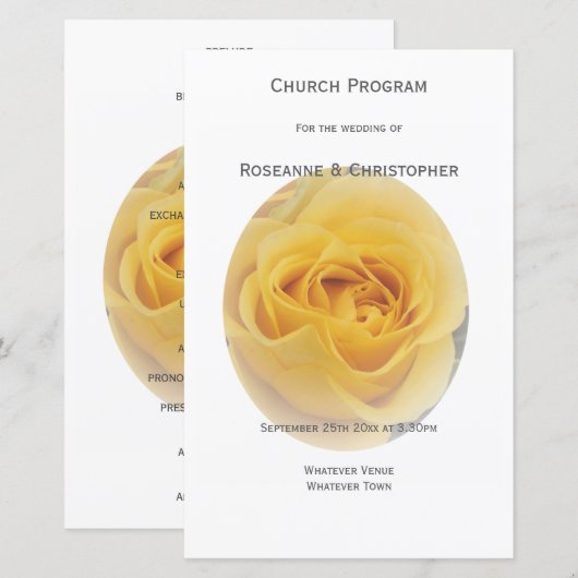 Yellow Rosebud Wedding Programma (Voorkant / Achterkant)