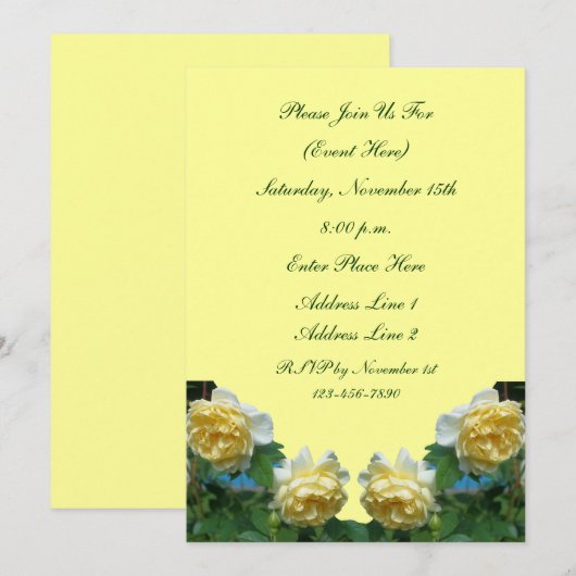 Yellow Roses Bloemen Party Kaart (Voorkant / Achterkant)