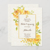 Yellow roses Budget Haldi Uitnodiging (Voorkant / Achterkant)