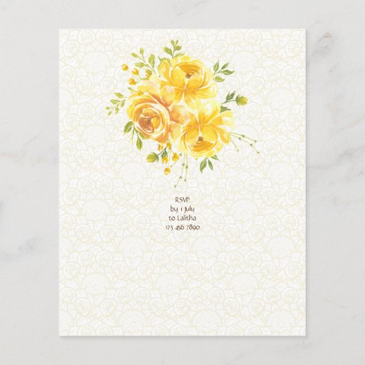 Yellow roses Budget Haldi Uitnodiging (Achterkant)