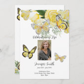 Yellow Roses Butterfly Funeral nodigt aankondiging (Voorkant / Achterkant)