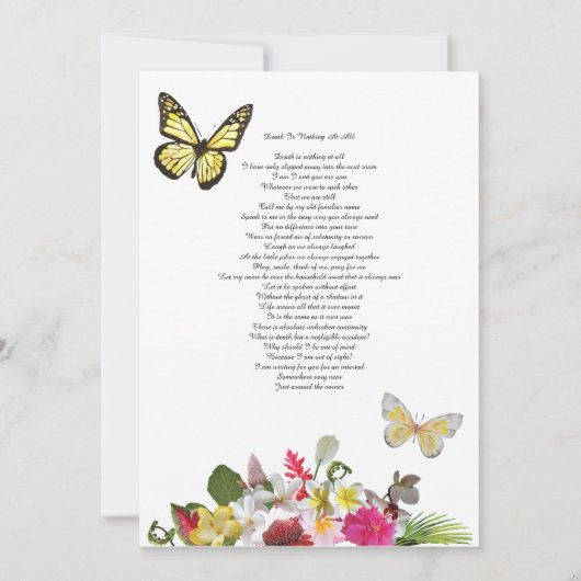 Yellow Roses Butterfly Funeral nodigt aankondiging (Achterkant)