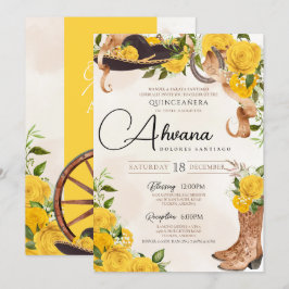 Yellow Roses Charro Western Quinceañera Kaart