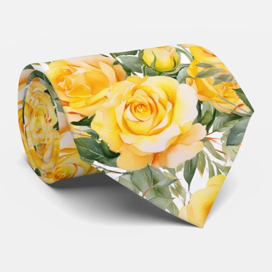 Yellow Roses Classic Formal Floral Neck Tie Stropdas (Opgerold)