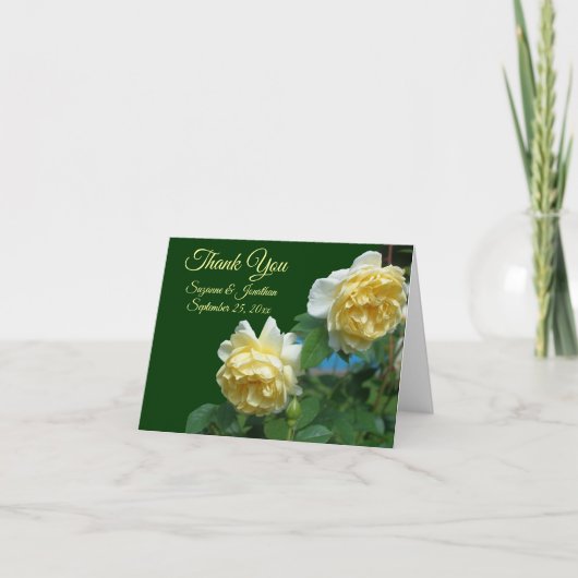 Yellow Roses Floral Personalized Wedding Bedankkaart (Voorkant)
