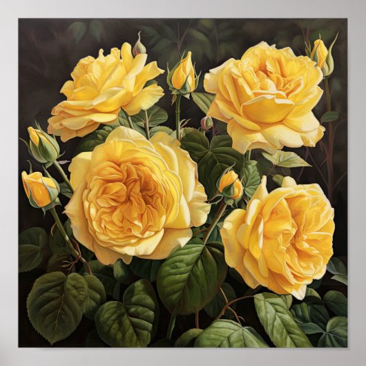 Yellow Roses Flower Art Print Poster (Voorkant)