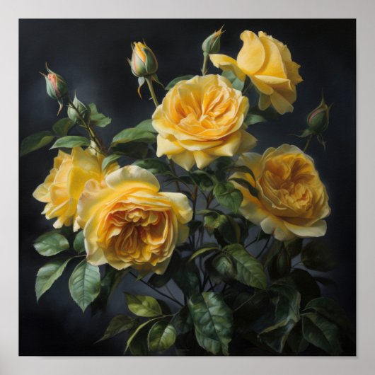 Yellow Roses Flower Art Print Poster (Voorkant)