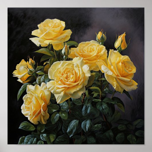 Yellow Roses Flower Art Print Poster (Voorkant)