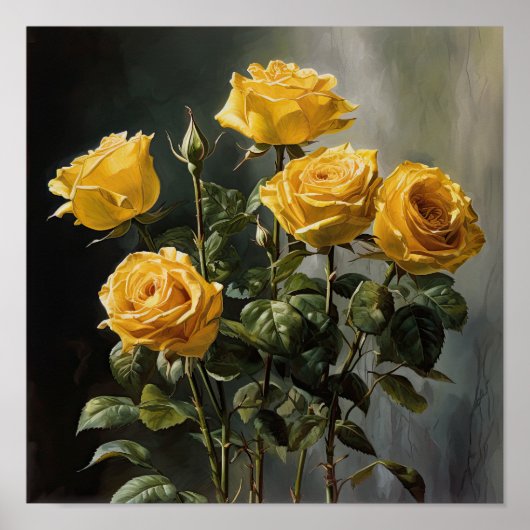 Yellow Roses Flower Art Print Poster (Voorkant)