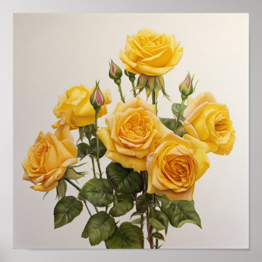 Yellow Roses Flower Art Print Poster (Voorkant)