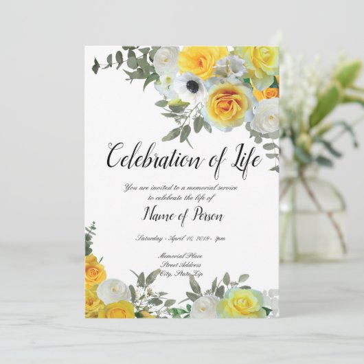 Yellow Roses Funeral Annountation Kaart (Staand voorkant)