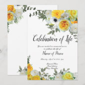 Yellow Roses Funeral Annountation Kaart (Voorkant / Achterkant)