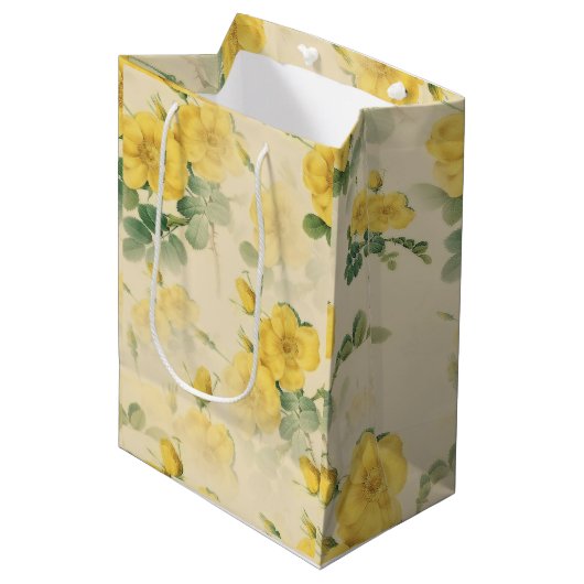  Yellow Roses Gift Bag Elegante Bloemen Medium Cadeauzakje (Voorkant Gekanteld)