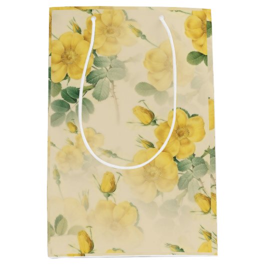 Yellow Roses Gift Bag Elegante Bloemen Medium Cadeauzakje (Voorkant)