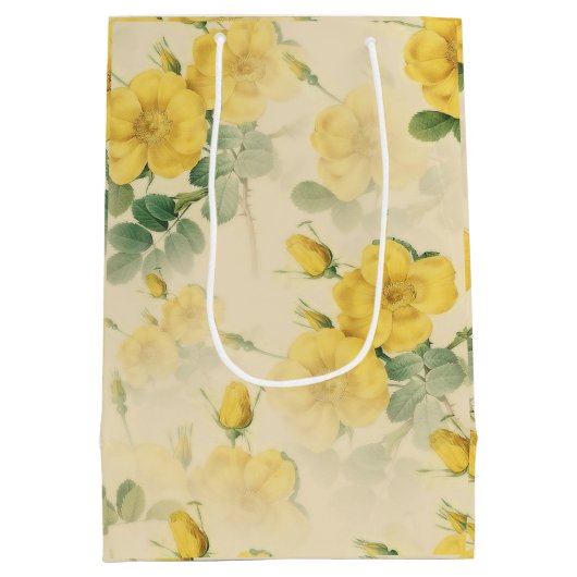 Yellow Roses Gift Bag Elegante Bloemen Medium Cadeauzakje (Achterkant)