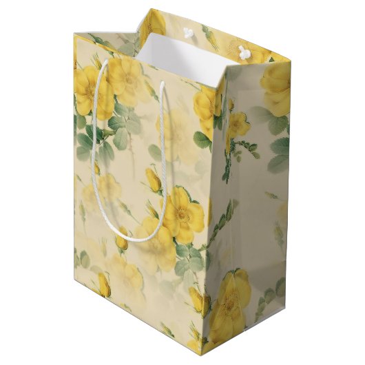  Yellow Roses Gift Bag Elegante Bloemen Medium Cadeauzakje (Achterkant Gekanteld)