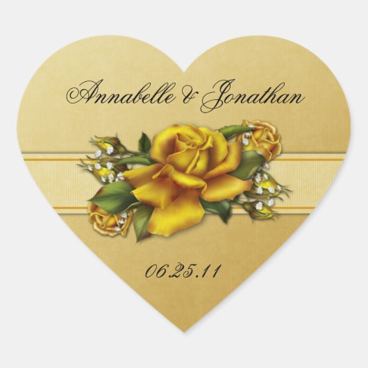 Yellow Roses Hart Bruiloft Sticker (Voorkant)