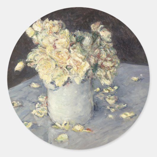 Yellow Roses in a Vase van Caillebott Impressionis Ronde Sticker (Voorkant)