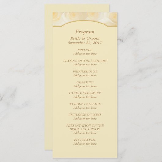 Yellow Roses Personalized Wedding Programme Programmakaart (Voorkant / Achterkant)