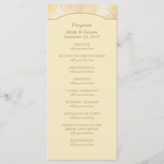 Yellow Roses Personalized Wedding Programme Programmakaart (Voorkant)