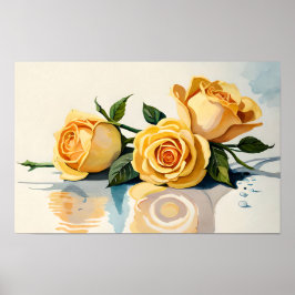 Yellow Roses Waterverf Bloemenkunst Poster