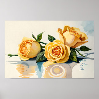 Yellow Roses Waterverf Bloemenkunst Poster